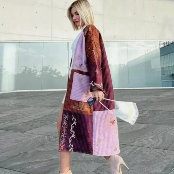 Zara Embroidered Patchwork Kimono Coat Size Medium/Large